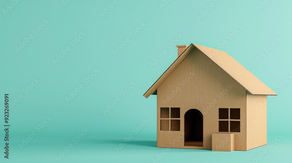 A simple cardboard house model on a soft teal background, symbolizing home, creativity, and design. A simple cardboard house model on a soft teal background, symbolizing home, creativity, and design.