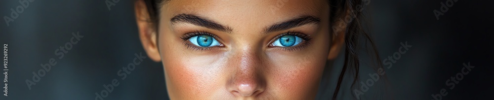 Obraz premium Closeup of a woman s face in intense concentration during a balance pose, disciplined effort