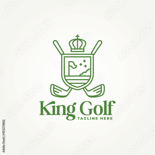 minimalist sport golf club badge icon logo vector illustration design. simple modern golf club with badge and king crown logo concept