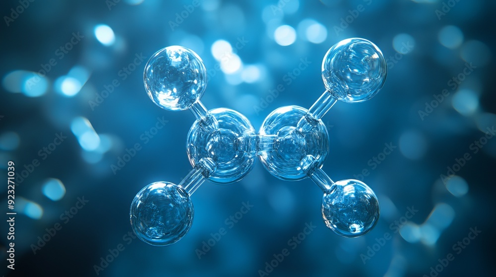 Close-up view of a molecular structure against a blue background Close-up view of a molecular structure against a blue background