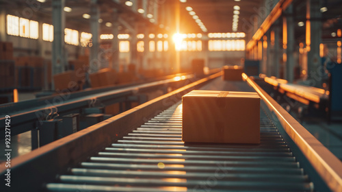 Conveyor with parcel boxes in warehouse