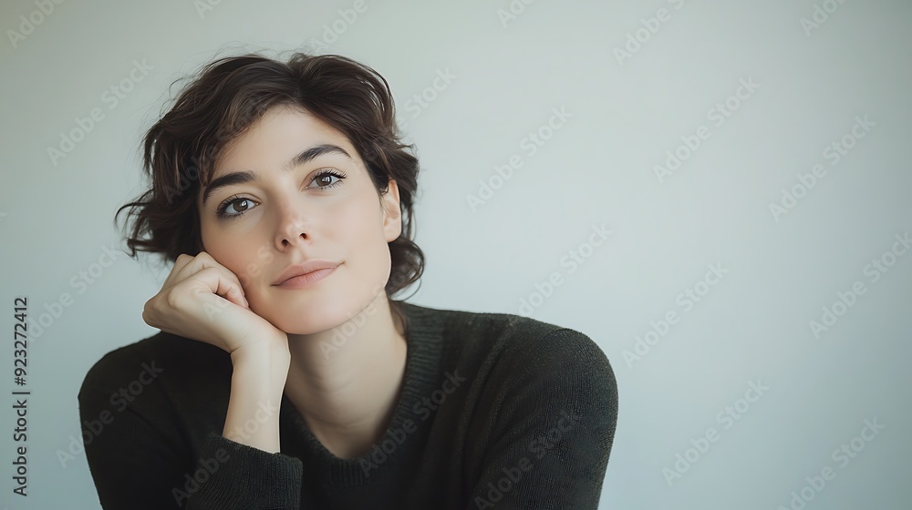 A podcast host with a thoughtful expression, resting chin on hand, with a minimalistic background. A podcast host with a thoughtful expression, resting chin on hand, with a minimalistic background.