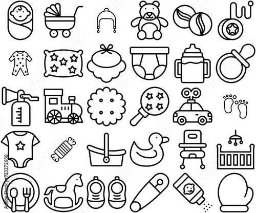 Set Of Childhood Isolated Silhouette Solid Icons With Baby,Fashion,Toy,Childhood,Infant Solid Icon Collection. Vector Illustration