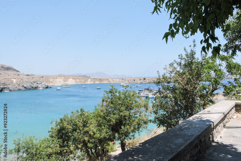 Obraz premium Panorama view on a clear summer day full of sun. Panorama of the island of Rhodes. 