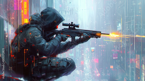 A sleek and contemporary interpretation of a modern ninja, blending traditional elements with cutting-edge technology and futuristic aesthetics.