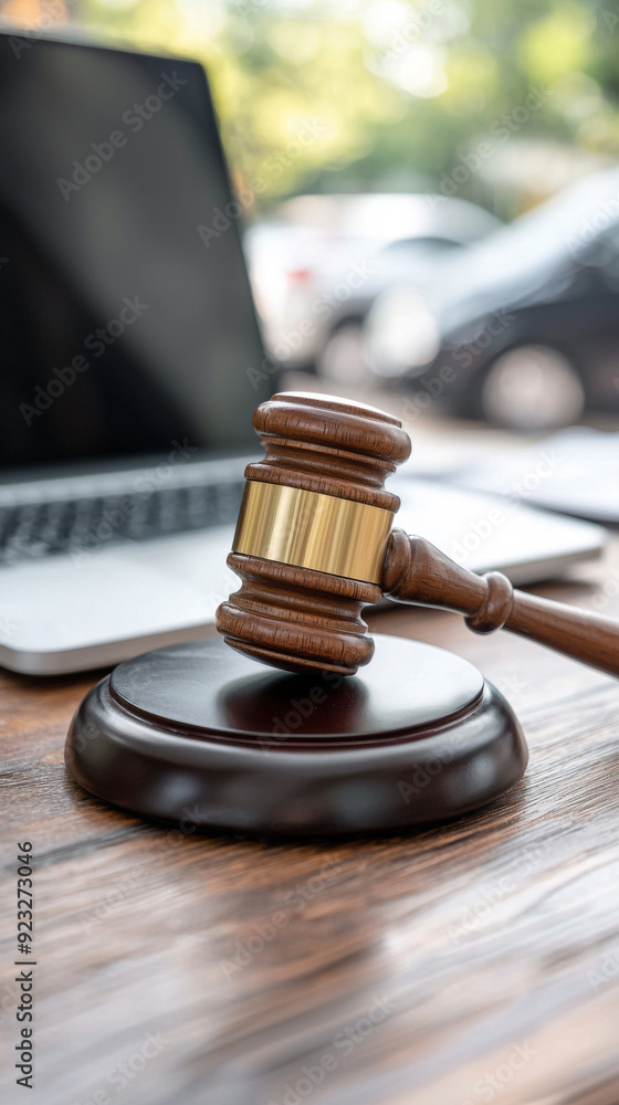 A wooden gavel sits on a wooden surface A wooden gavel sits on a wooden surface