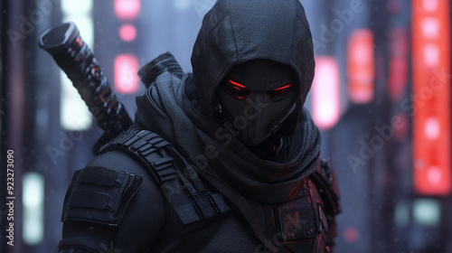 A sleek and contemporary interpretation of a modern ninja, blending traditional elements with cutting-edge technology and futuristic aesthetics.