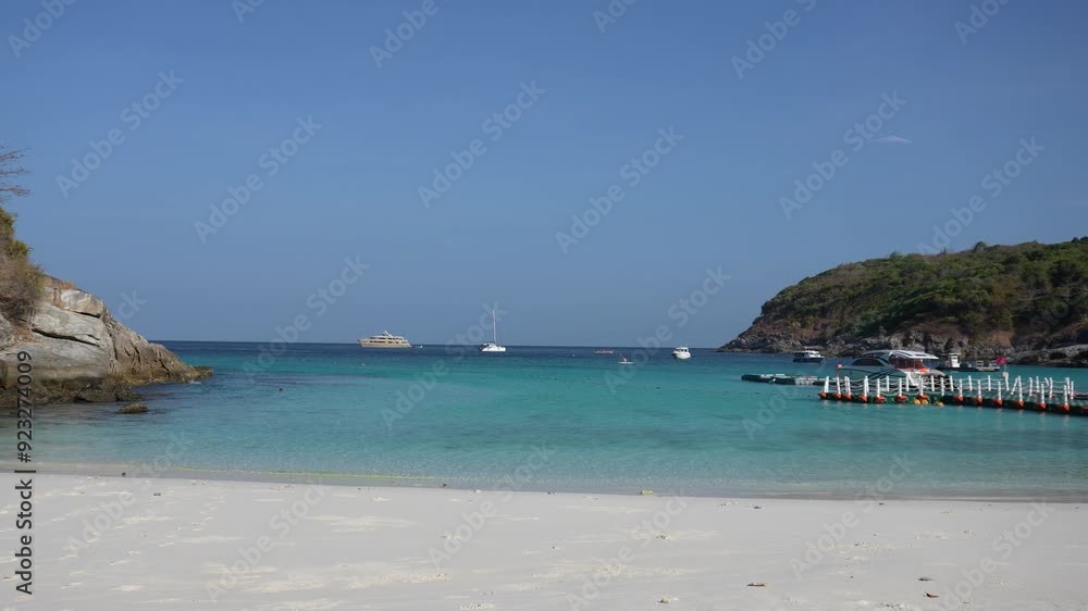 Beautiful sea coast without people, transparent azure water, morning on a tropical island, tourism in Thailand Beautiful sea coast without people, transparent azure water, morning on a tropical island, tourism in Thailand