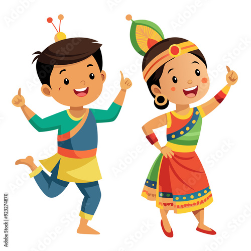 2 Set of Manipuri Dance Children Silhouette - Vector Clipart, SVG & Cricut Files for T-shirt and Craft Projects photo