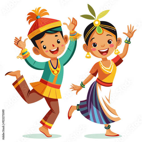 2 Set of Manipuri Dance Children Silhouette - Vector Clipart, SVG & Cricut Files for T-shirt and Craft Projects photo