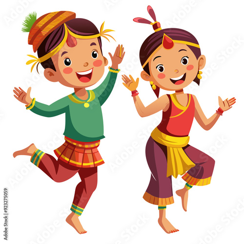 2 Set of Manipuri Dance Children Silhouette - Vector Clipart, SVG & Cricut Files for T-shirt and Craft Projects photo