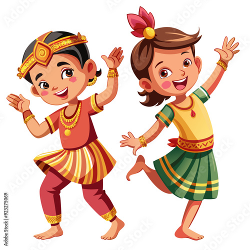 2 Set of Manipuri Dance Children Silhouette - Vector Clipart, SVG & Cricut Files for T-shirt and Craft Projects photo