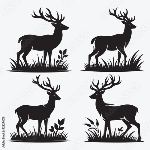 Black Deer Silhouette Bundle Logo Illustration Clipart 