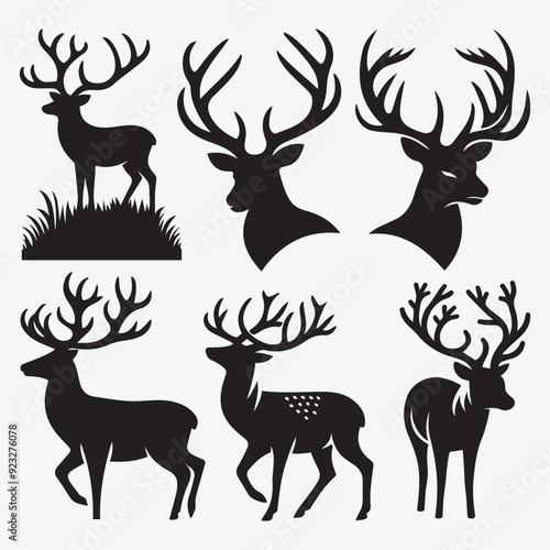Black Deer Silhouette Bundle Logo Illustration Clipart 