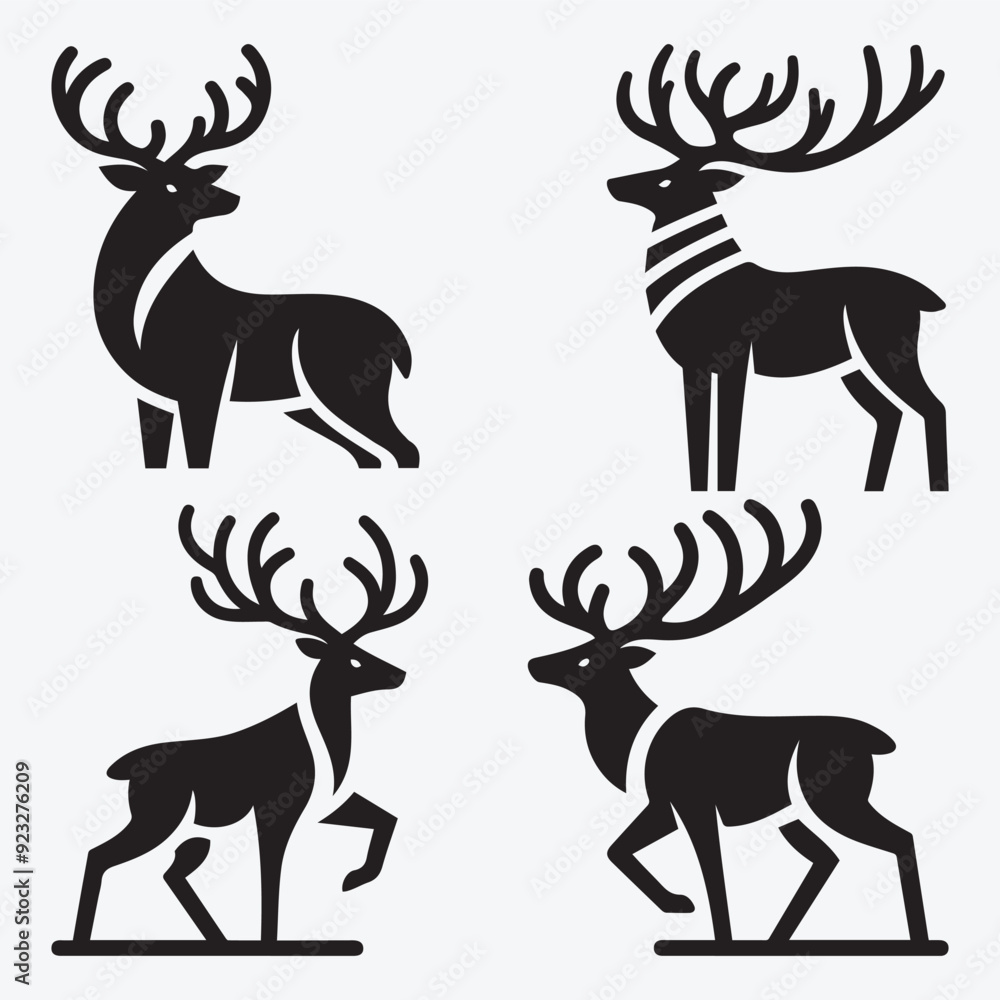 Black Deer Silhouette Bundle Logo Illustration Clipart Black Deer Silhouette Bundle Logo Illustration Clipart