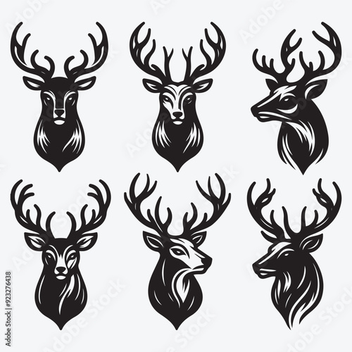 Black Deer Silhouette Bundle Logo Illustration Clipart 