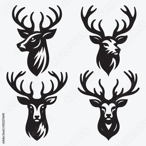 Black Deer Silhouette Bundle Logo Illustration Clipart 