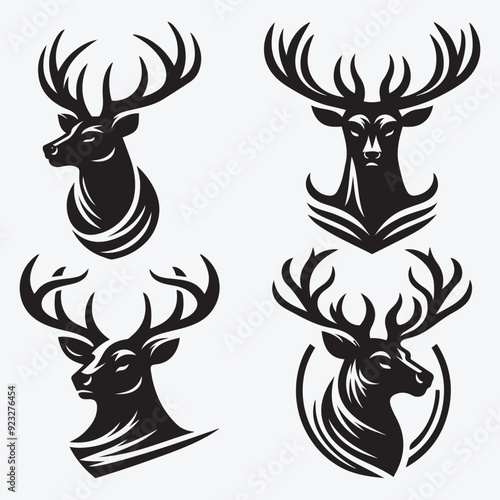 Black Deer Silhouette Bundle Logo Illustration Clipart 