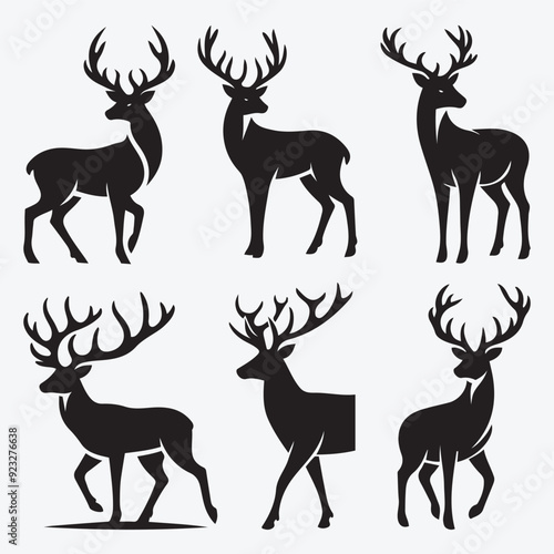 Black Deer Silhouette Bundle Logo Illustration Clipart 
