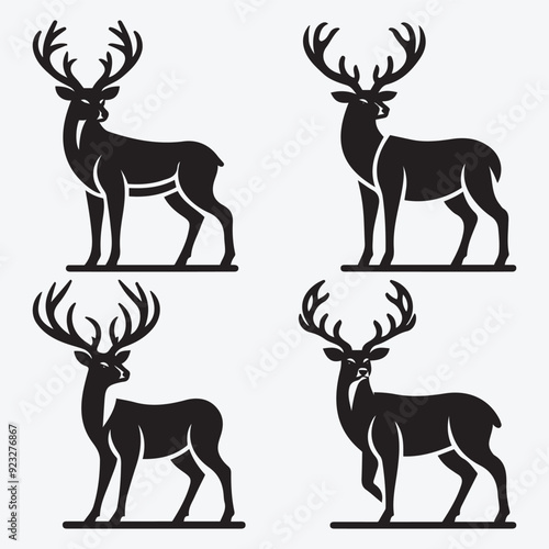 Black Deer Silhouette Bundle Logo Illustration Clipart 