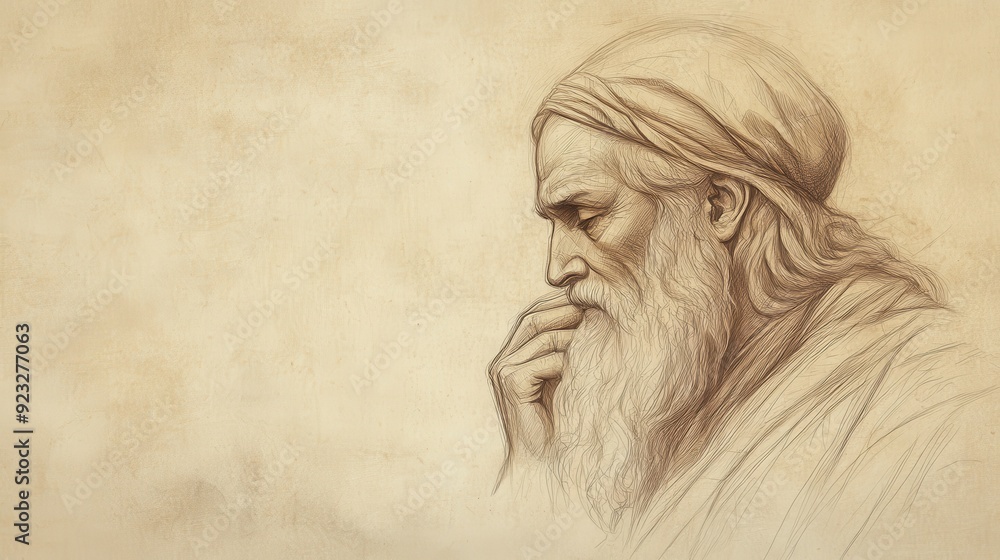 Solomon Contemplating God’s Promise with Thoughtful Determination, Reflecting on Divine Words, 1 Kings Biblical Illustration, Bible Wall Art, Beige Background Solomon Contemplating God’s Promise with Thoughtful Determination, Reflecting on Divine Words, 1 Kings Biblical Illustration, Bible Wall Art, Beige Background