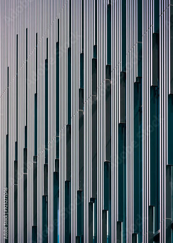 Steel facade line gradation pattern Architecture details Modern building Grey background