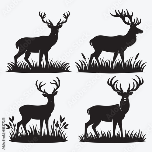 Black Deer Silhouette Bundle Logo Illustration Clipart 