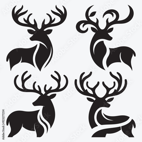 Black Deer Silhouette Bundle Logo Illustration Clipart 
