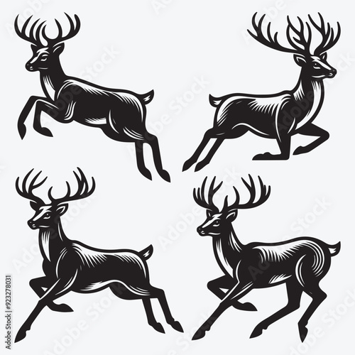 Black Deer Silhouette Bundle Logo Illustration Clipart 
