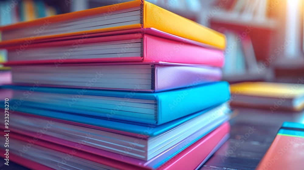A stack of new notebooks with different vibrant covers A stack of new notebooks with different vibrant covers