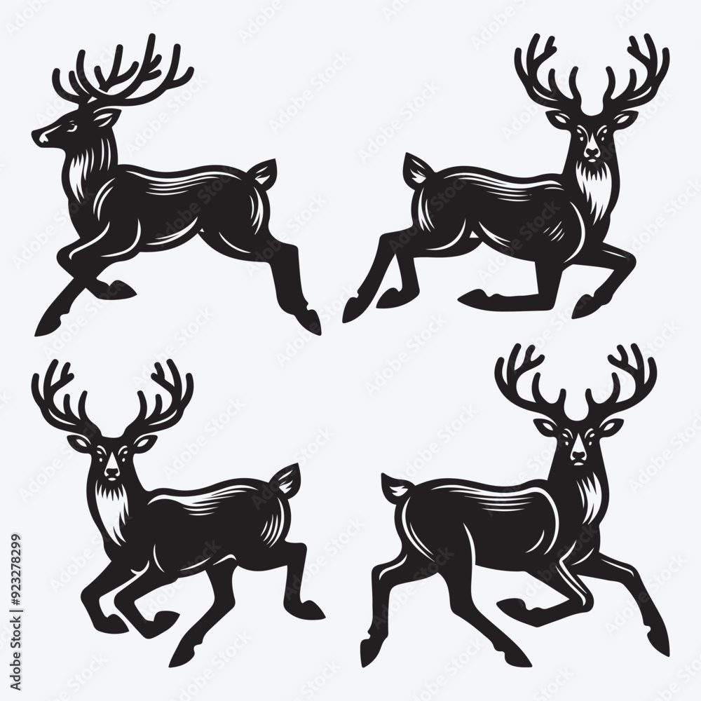 Fototapeta premium Black Deer Silhouette Bundle Logo Illustration Clipart 