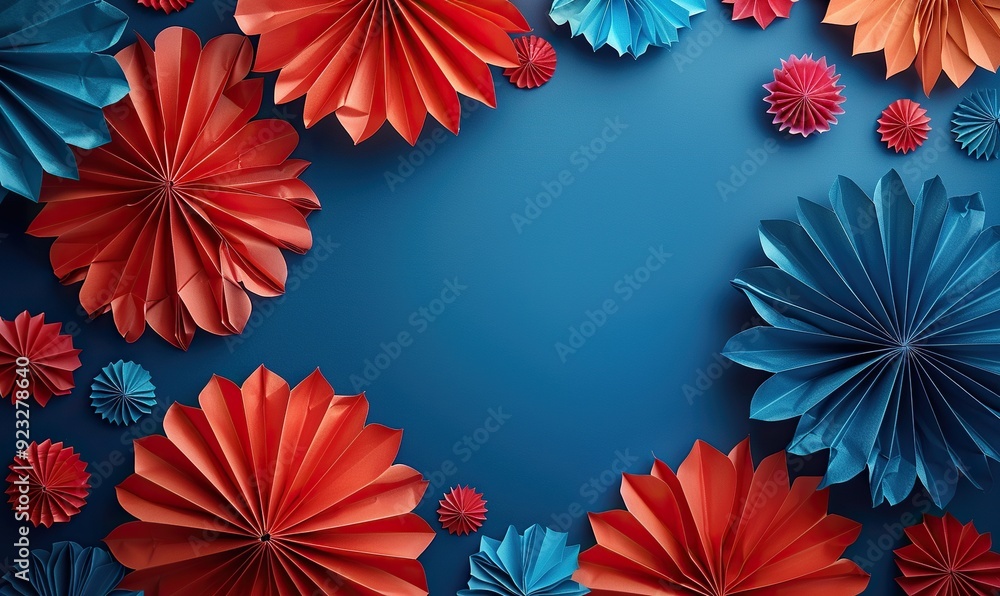 Obraz premium independence day usa banner mockup paper fans in american national colors usa presidents day american labor day memorial day concept.
