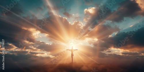 A man in a cross is flying through the sky by AI generated image