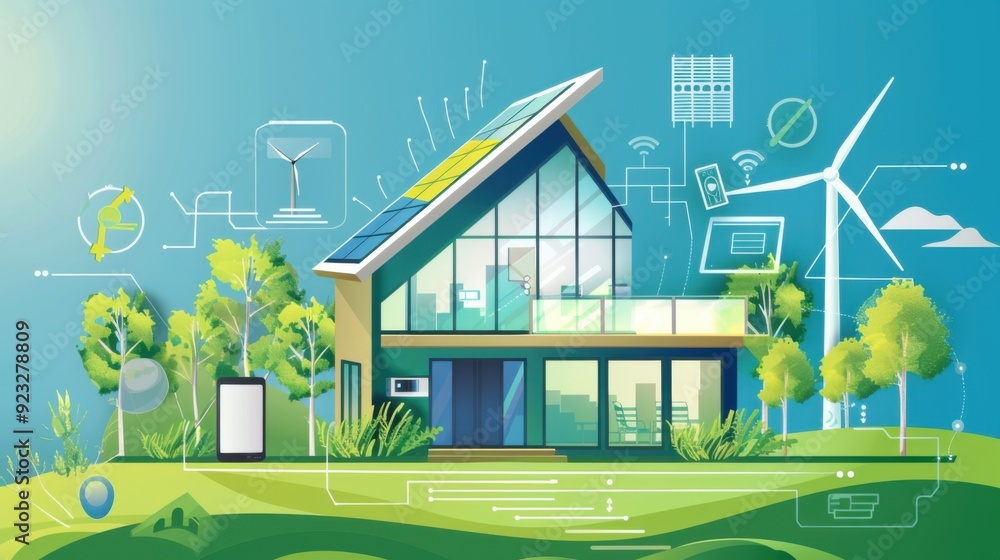 3d design of a smart eco house. 3d design of a smart eco house.