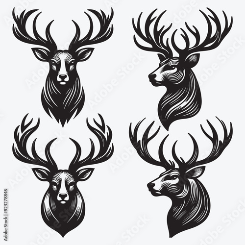 Black Deer Silhouette Bundle Logo Illustration Clipart