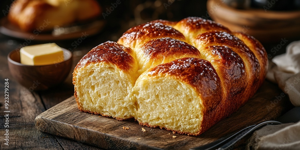 Golden-brown brioche à tête served warm with sweet butter,Perfect for Breakfast or Brunch with a Touch of Sweetness and Rich Flavor Golden-brown brioche à tête served warm with sweet butter,Perfect for Breakfast or Brunch with a Touch of Sweetness and Rich Flavor