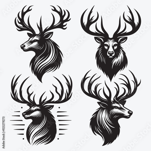 Black Deer Silhouette Bundle Logo Illustration Clipart