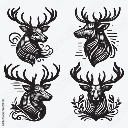 Wallpaper Mural Black Deer Silhouette Bundle Logo Illustration Clipart Torontodigital.ca