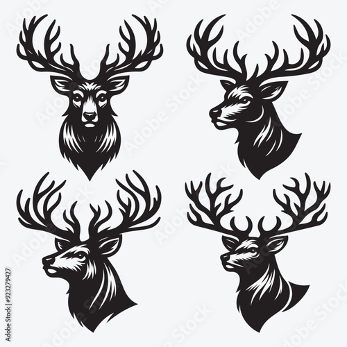 Black Deer Silhouette Bundle Logo Illustration Clipart