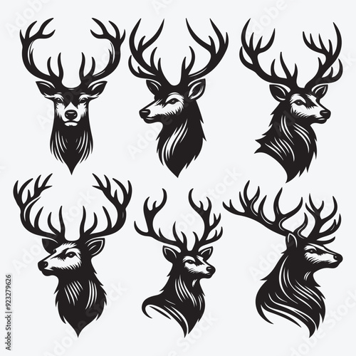 Black Deer Silhouette Bundle Logo Illustration Clipart