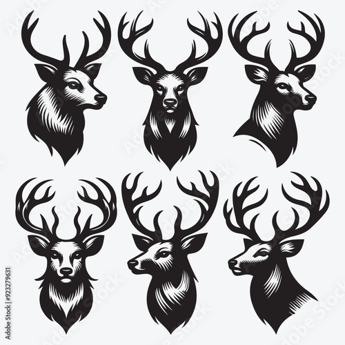 Black Deer Silhouette Bundle Logo Illustration Clipart