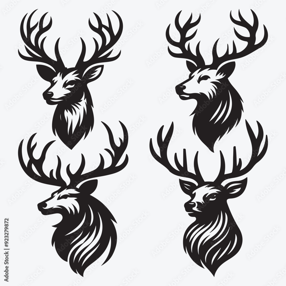Black Deer Silhouette Bundle Logo Illustration Clipart Black Deer Silhouette Bundle Logo Illustration Clipart