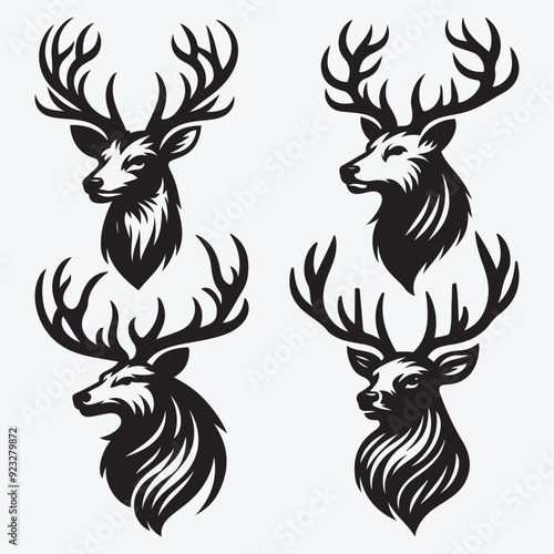 Black Deer Silhouette Bundle Logo Illustration Clipart