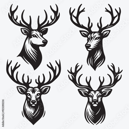 Black Deer Silhouette Bundle Logo Illustration Clipart