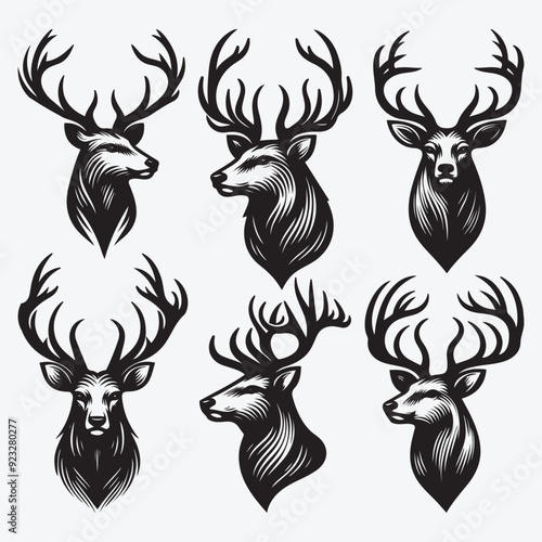 Black Deer Silhouette Bundle Logo Illustration Clipart