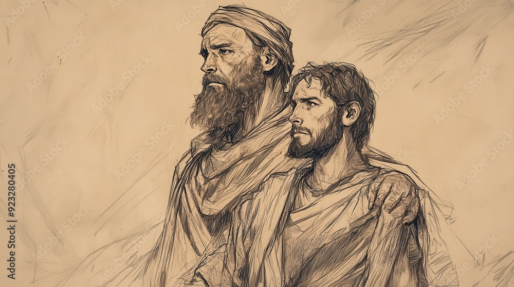 Fototapeta premium The Death of Jehoiakim and the Ascension of Jehoiachin to the Throne During a Time of Crisis, 2 Kings Biblical Illustration, Bible Wall Art, Beige Background