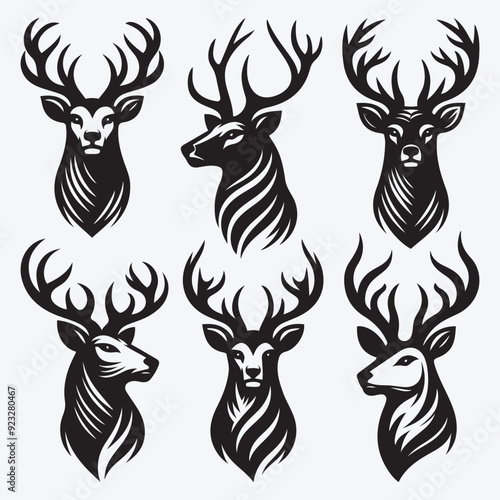 Black Deer Silhouette Bundle Logo Illustration Clipart