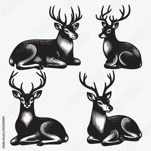 Black Deer Silhouette Bundle Logo Illustration Clipart