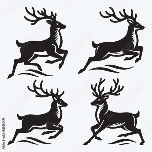 Black Deer Silhouette Bundle Logo Illustration Clipart