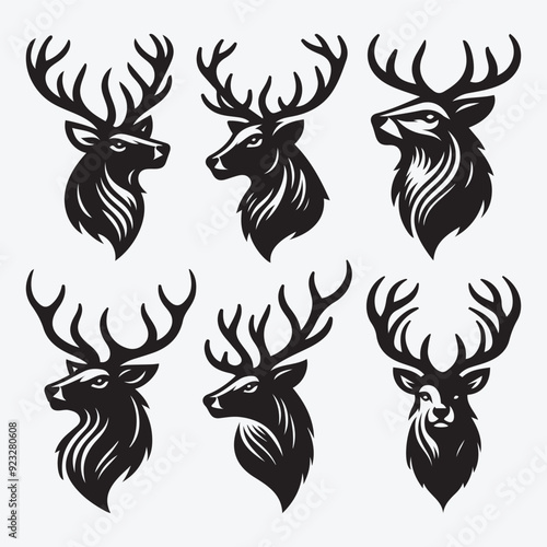 Black Deer Silhouette Bundle Logo Illustration Clipart